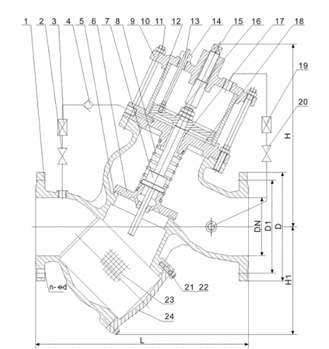 進口活塞式緩閉止回閥結(jié)構(gòu)圖